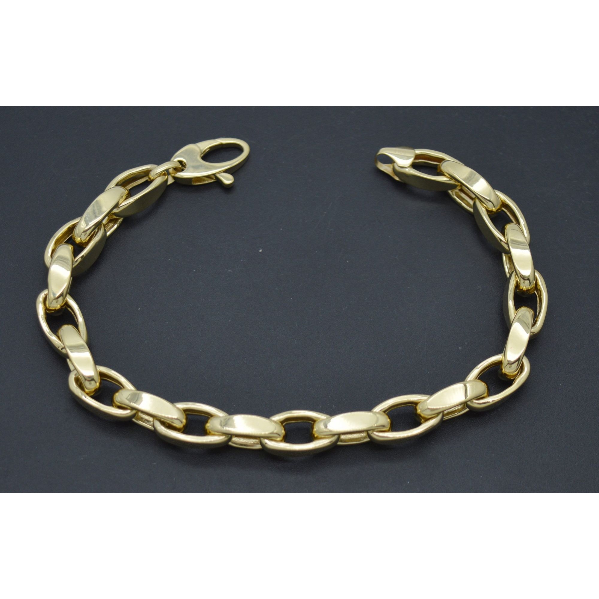 Real 14k Solid Yellow Gold Shiny 8 Oval Link Chain 68mm Bracelet 128 Grams 2696$